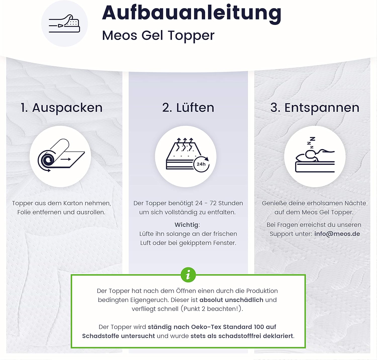 Meos® Gel-Schaum Topper 90x200cm für Matratzen & Boxspringbett - Made in Germany - hohes RG 50 - Bezug bis 60°C waschbar - Matratzenauflage (90 x 200 cm)