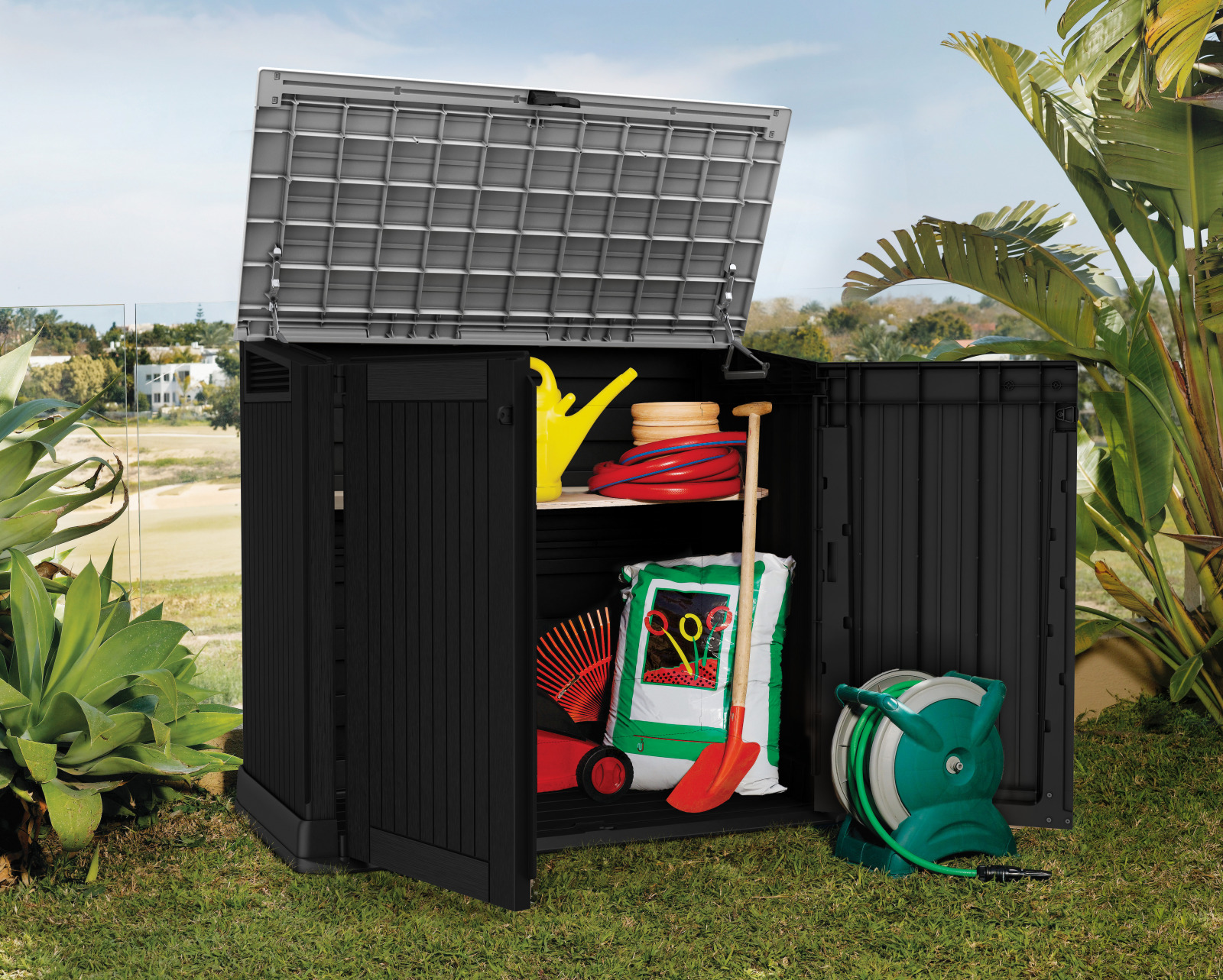 Universalbox für den Garten - grau-schwarz - 2x120 Liter