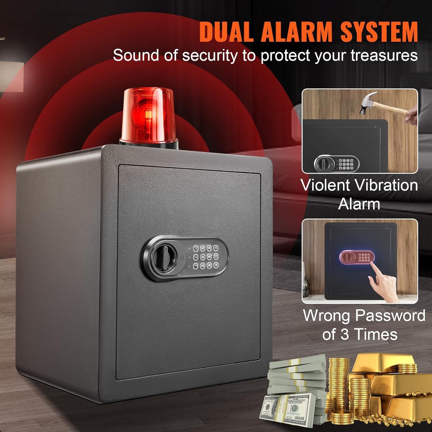 VEVOR Safe Tresor 1,8 Kubikfuß, Möbeltresor mit Feuerfester Geldtasche, Passwort & Schlüssel Digitaler Heimtresor Herausnehmbares Regal, Innenschrank, Wandtresor für Bargeld, Schmuck, Dokumente usw.
