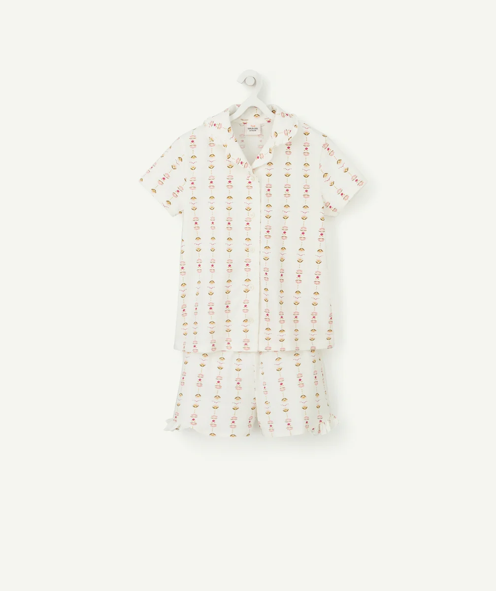 PYJAMA FILLE EN COTON BIOLOGIQUE BLANC IMPRIMÉ FLORAL