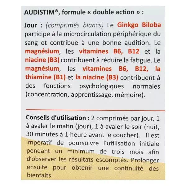 Audistim Dia/Noite - Boa Audição - Redução da Fadiga, Estresse e Sonolência - 60 comprimidos