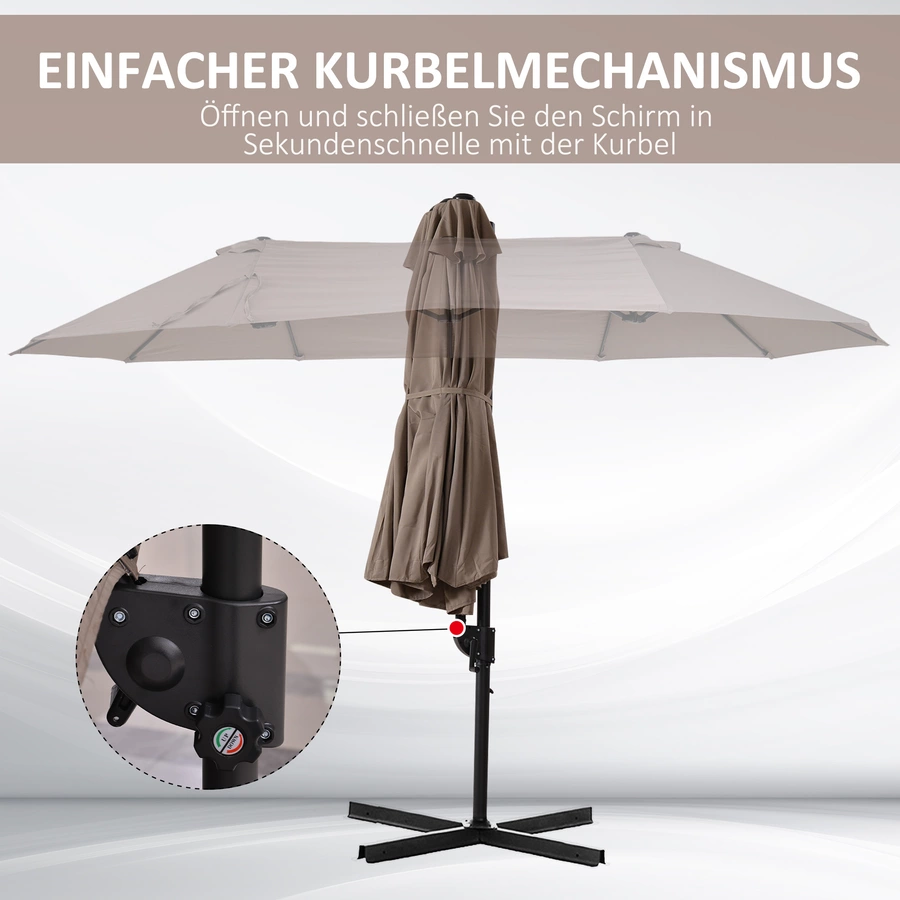Outsunny Doppelschirm mit Kurbel braun