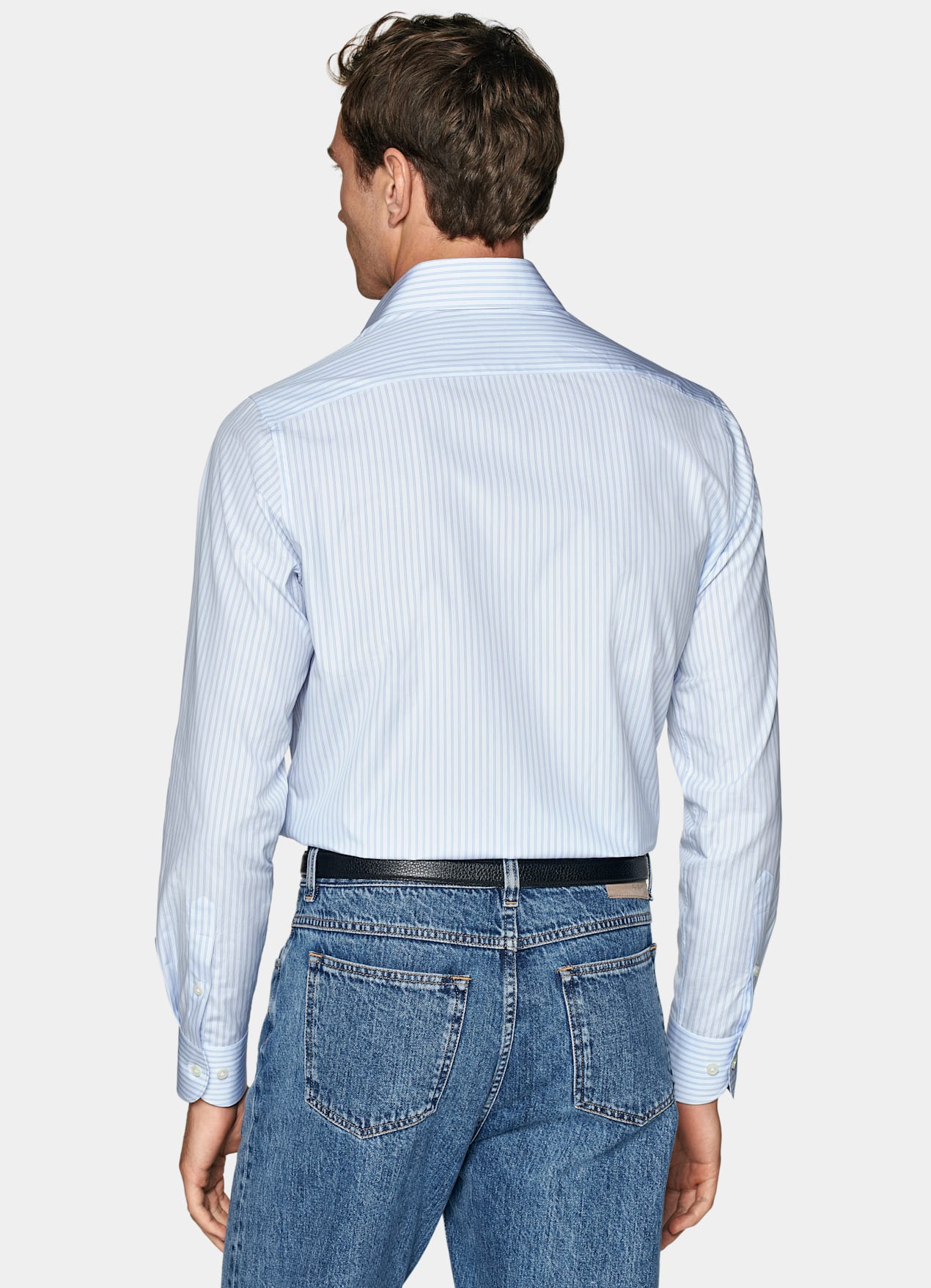 Chemise coupe ajustée en popeline bleu clair à rayures