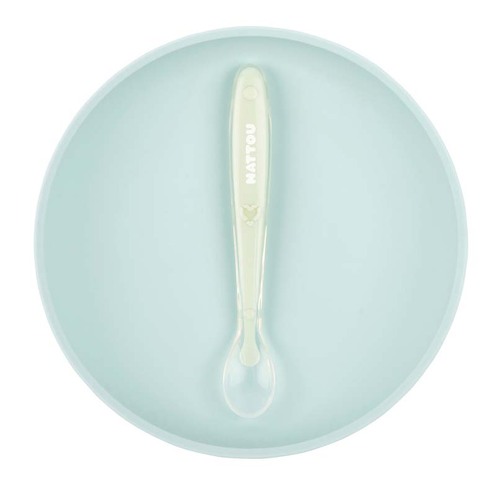 Duo assiette cuillère en silicone Bleu Clair - NATTOU