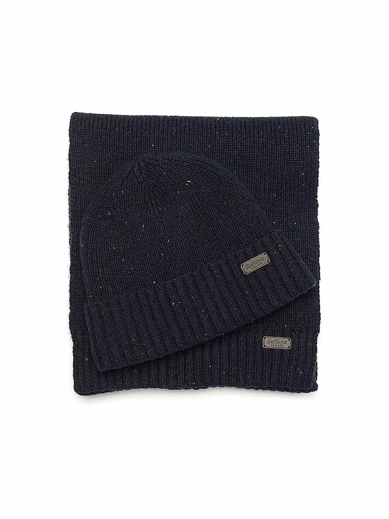BARBOUR Geschenkset Haube und Schal DONEGAL dunkelblau