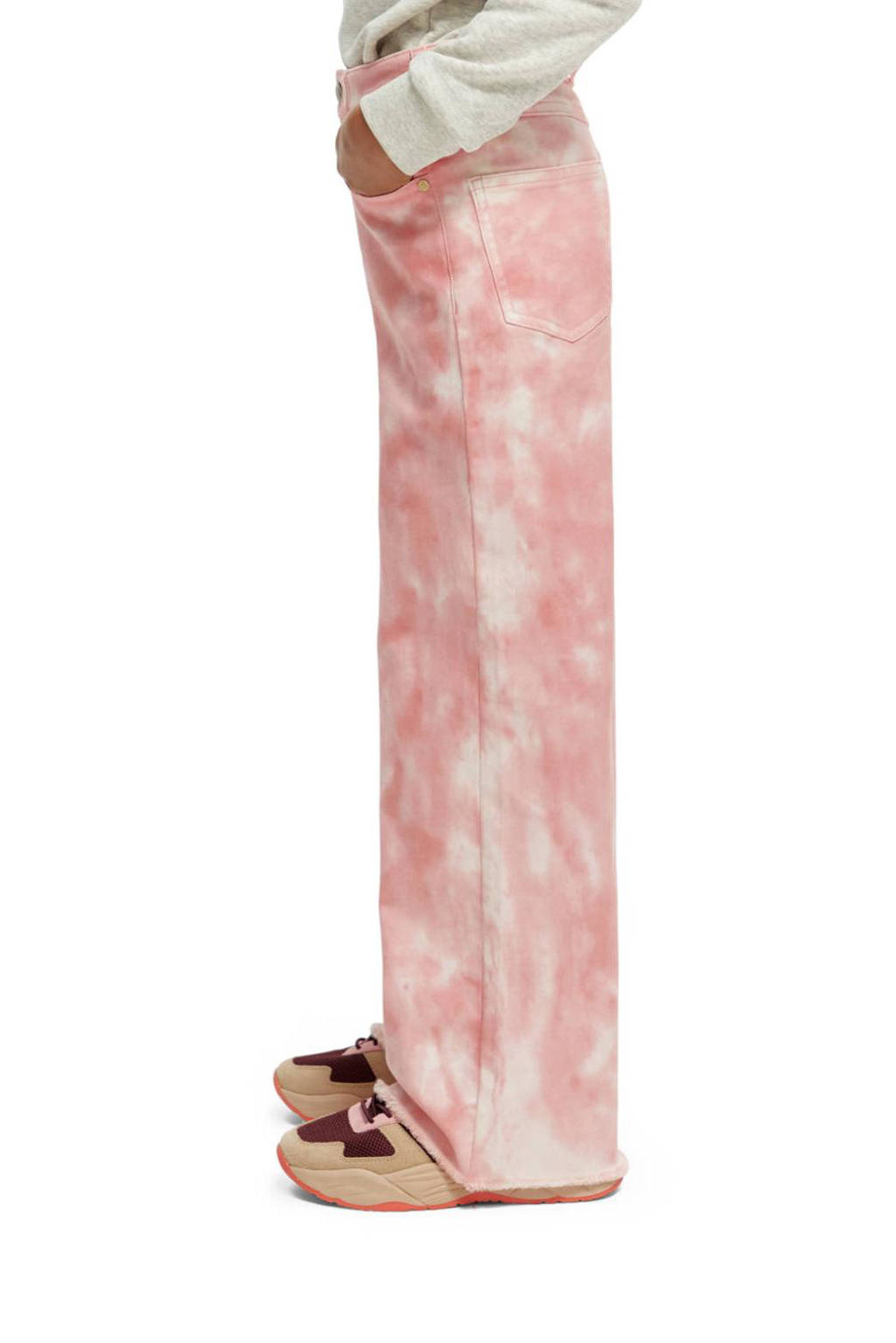 Scotch & Soda tie-dye high waist wide leg broek roze/wit