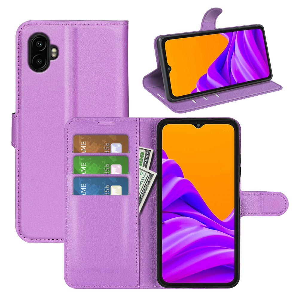 Samsung Galaxy XCover7 Pro Leder Tasche Flip Cover Litchi Look - Lila