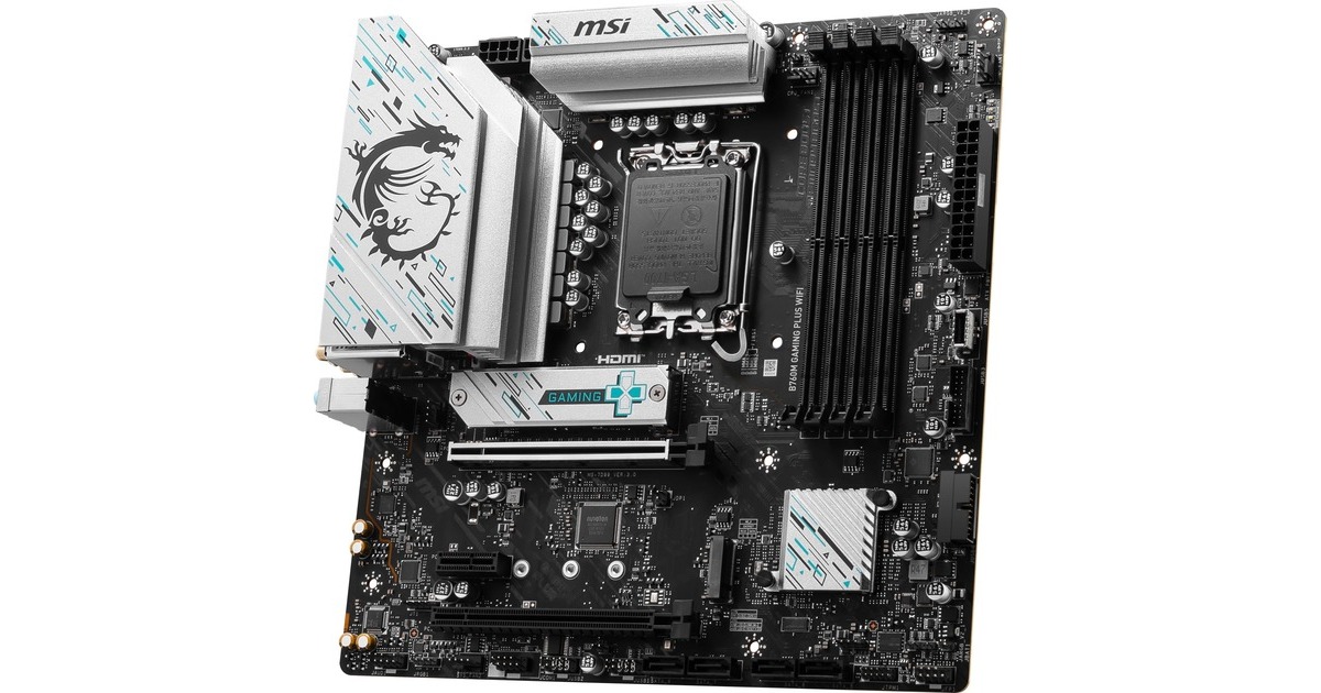 MSIB760M GAMING PLUS WIFI socket 1700 moederbord  (Zwart/zilver, RAID, 2.5 Gb-LAN, Wi-Fi 6E, BT, Sound, µATX)
