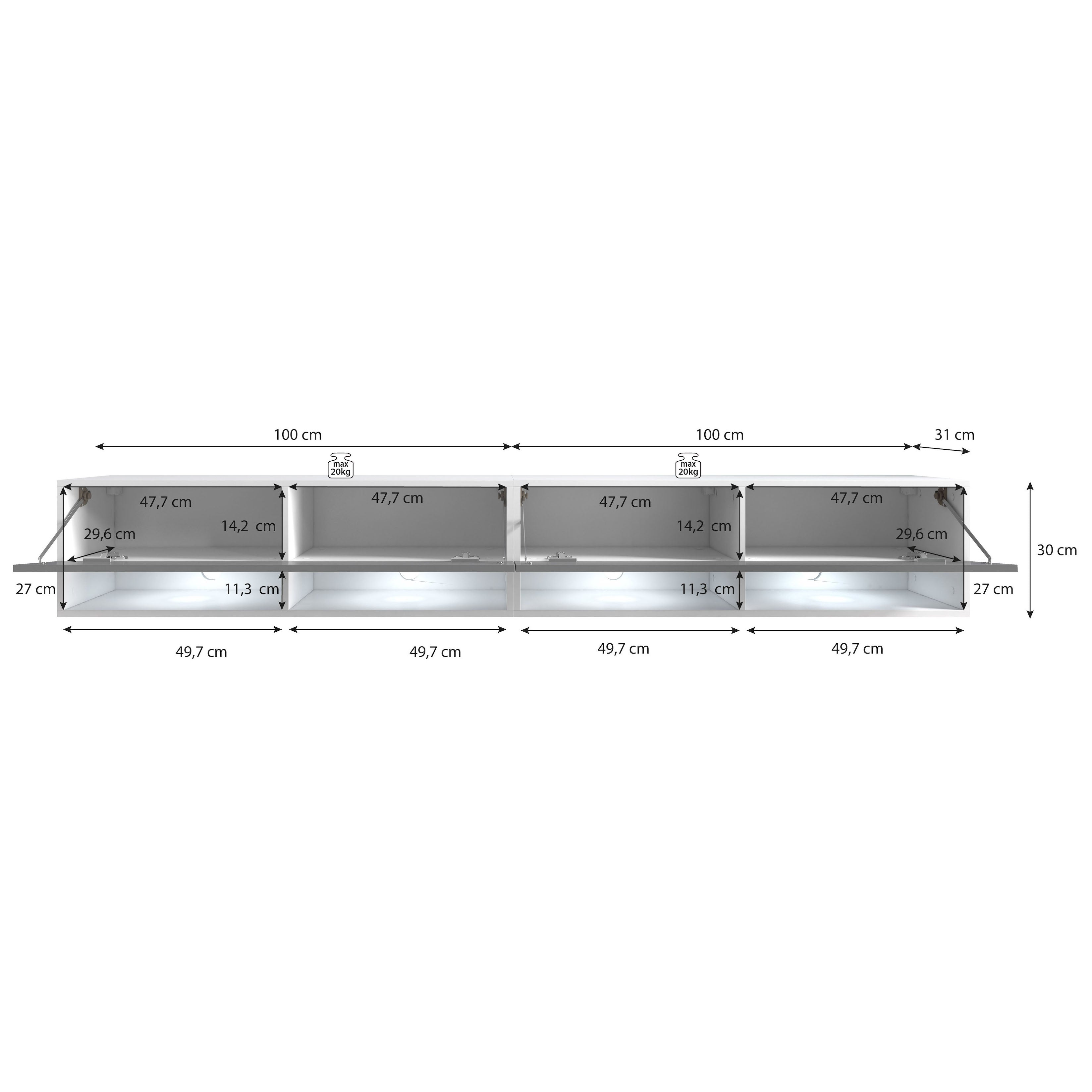 Asino - TV-Meubel met verlichting - Mat zwart - 200 cm
