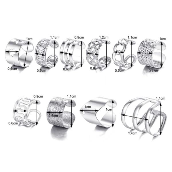 Falske øre mansjett 10-pack ørering helix piercing uten hull sølv