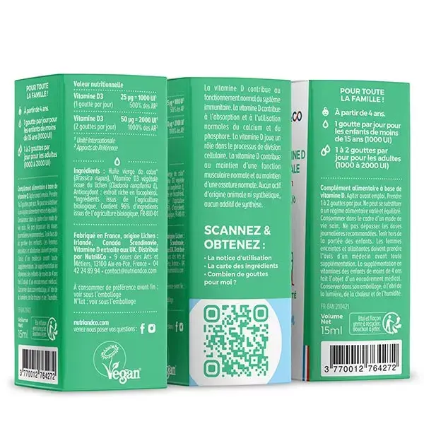 Vitamina D3 de origem vegetal Nutri&Co para saúde óssea e imunidade 15ml