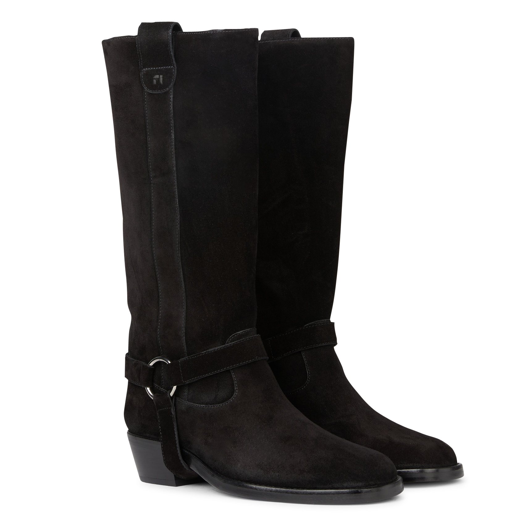 CARMA 45 - Botte western à harnais en cuir velours | Noir