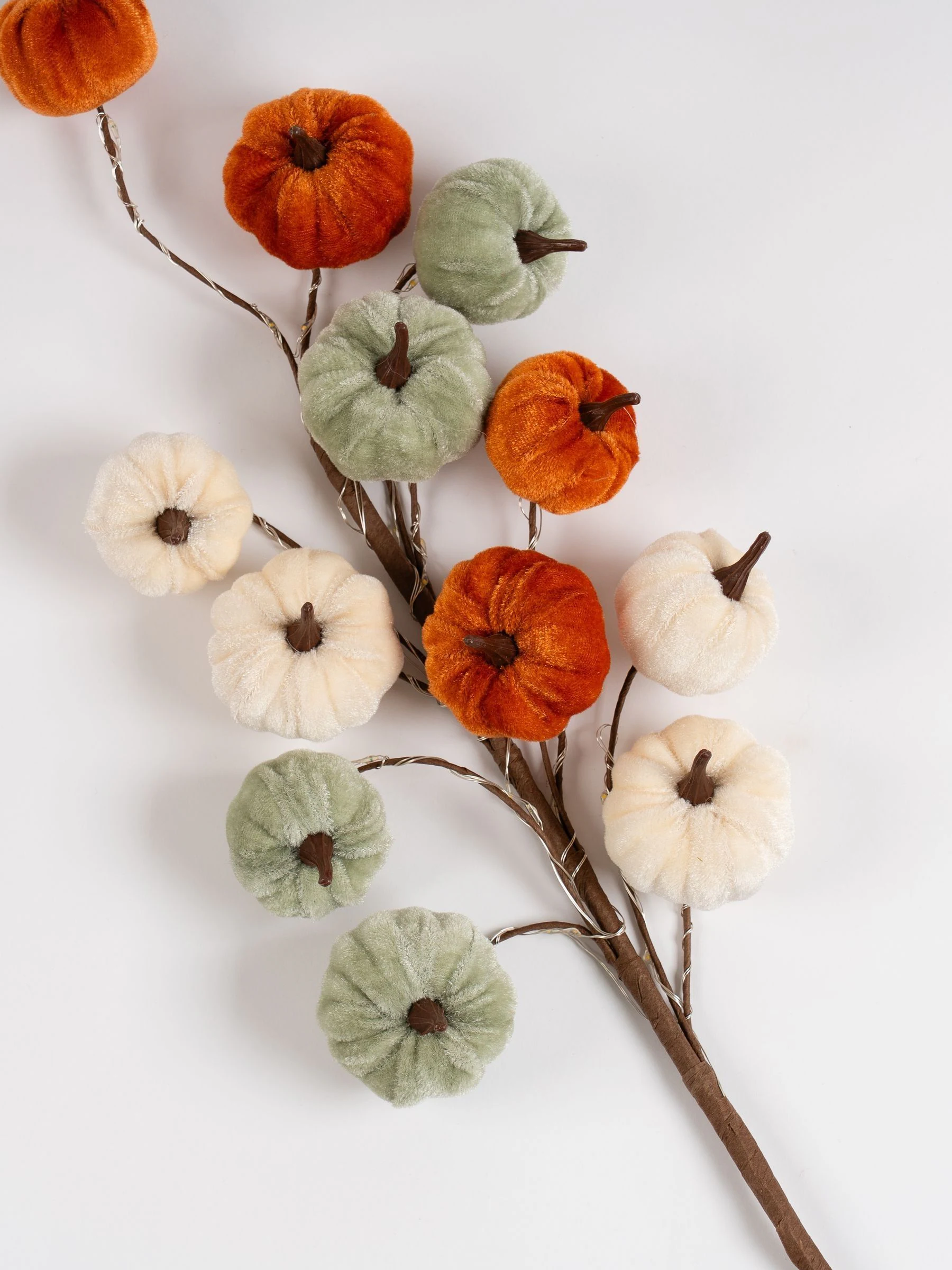 Scottish Everlastings Ltd Set of 2 Velvet Pumpkin Pre lit Stems