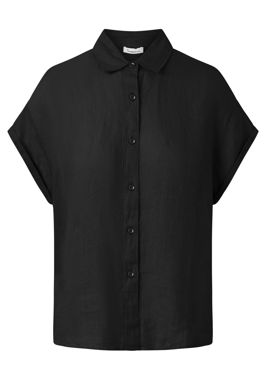 Knowledge Cotton Apparel Hemdbluse Aster Fold Up SS Linen Shirt Black Jet