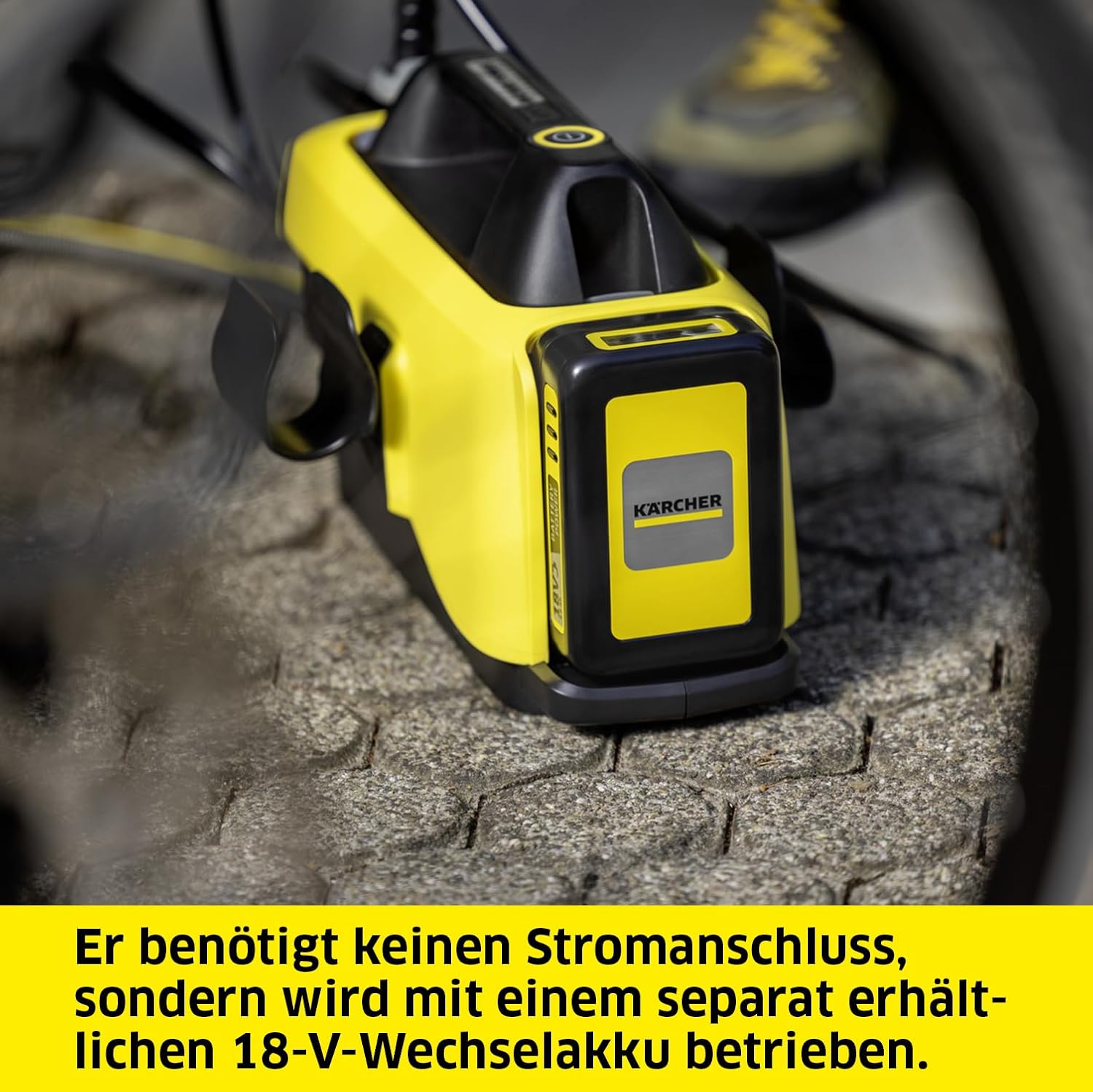 Kärcher Mobile Outdoor Cleaner OC 6-18 (Mitteldruck 24 bar, Flexschlauch 4m, ohne Akku und ohne Schnellladegerät) Gelb