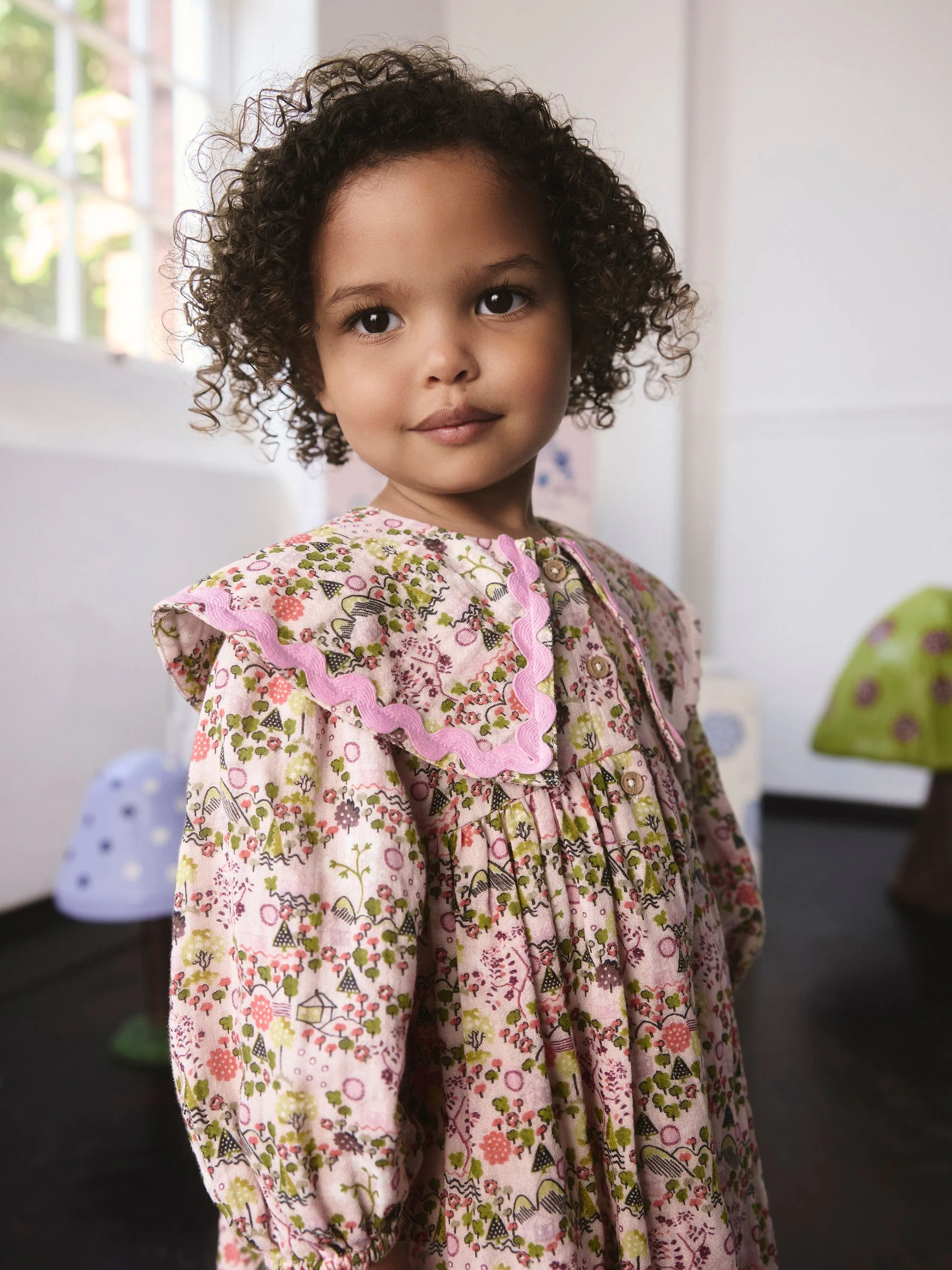 Cath Kidston Oker Geel Print - Jurkje met kraag en lange mouwen (3mnd-8jr)