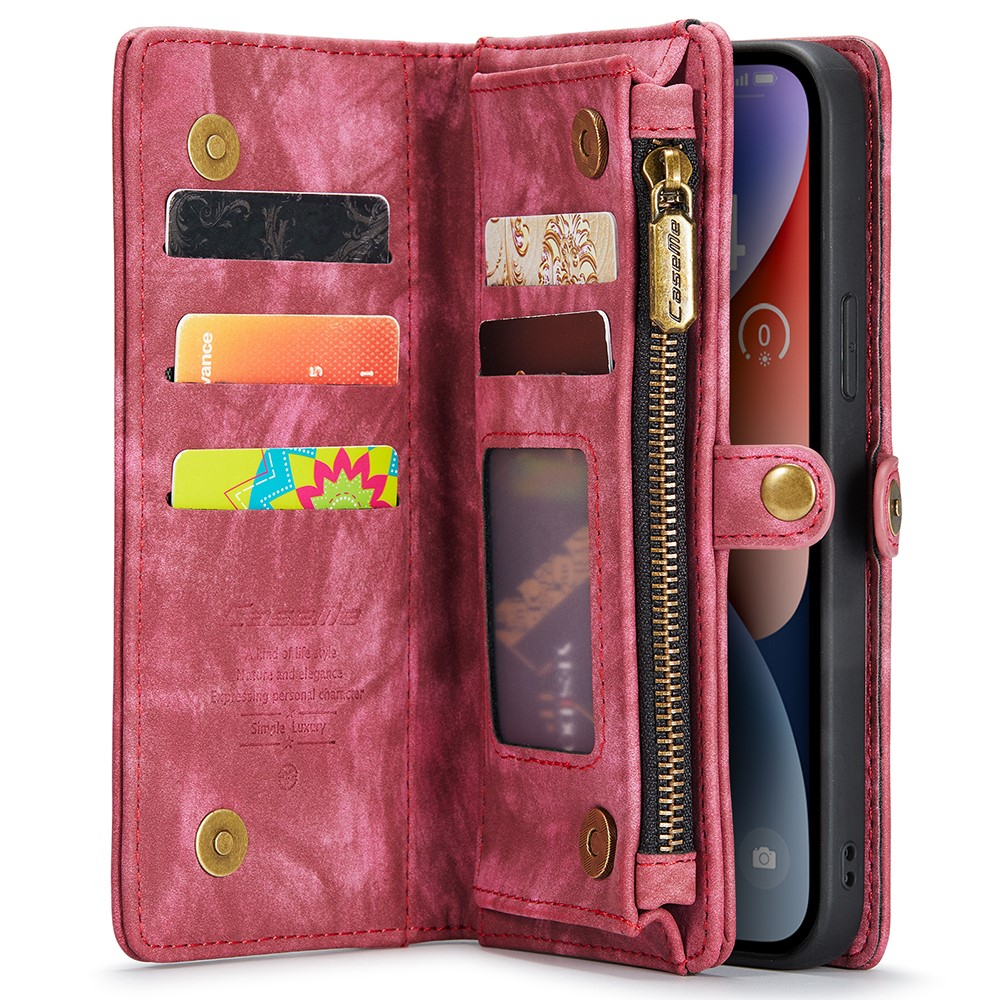 iPhone 15 2in1 Leder Tasche   Magnet Hardcase Karten Etui - Rot