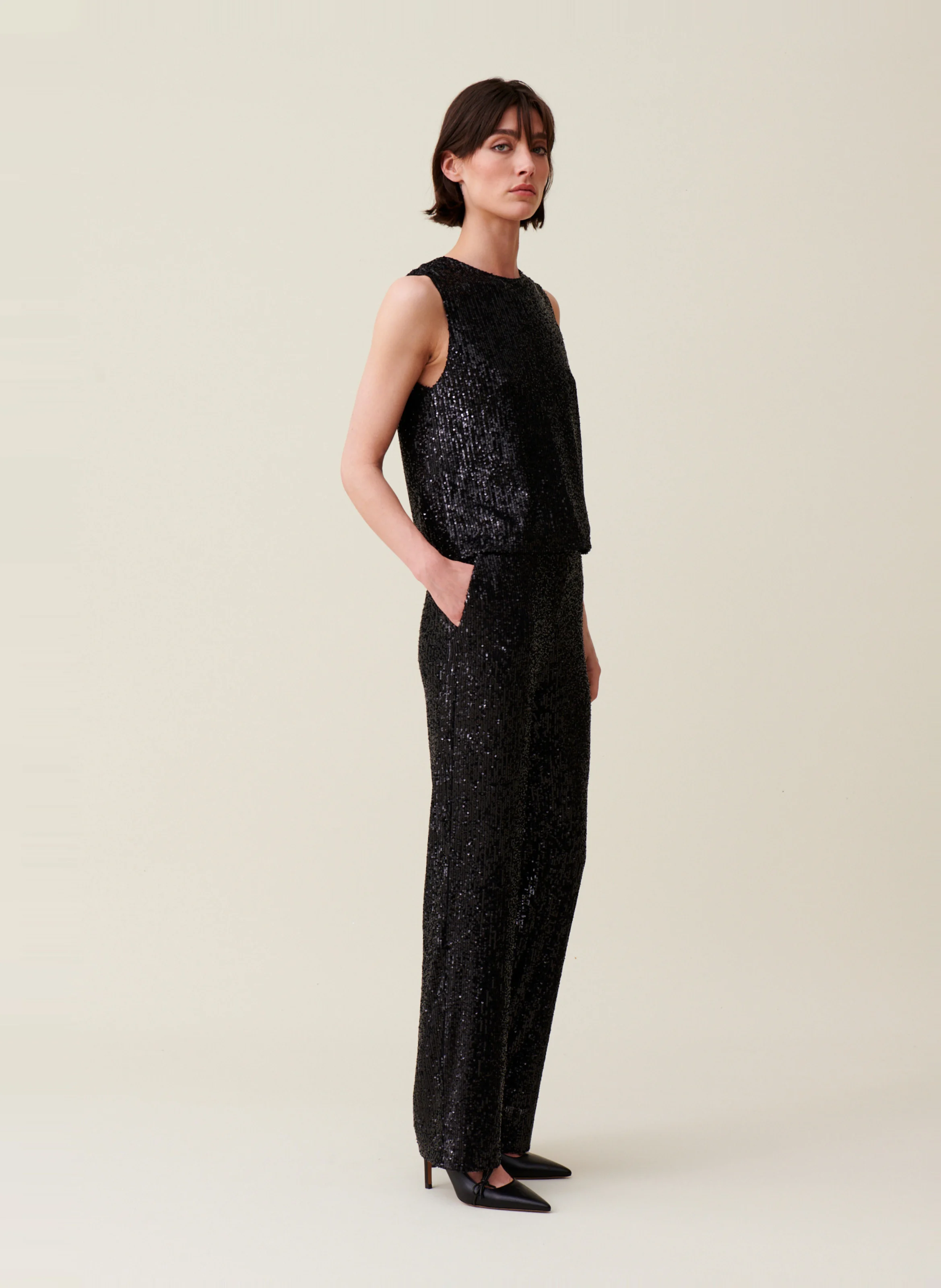 Pantalon évasé à sequins | Noir