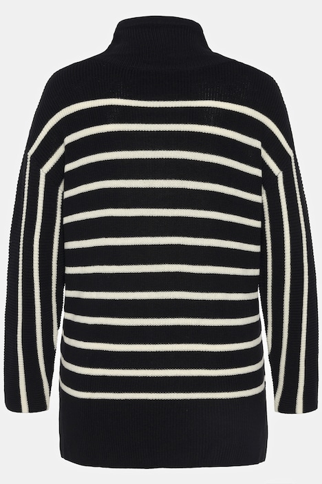 Pullover, Streifen, Oversized, Stehkragen, Langarm