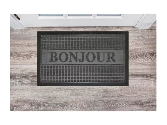 Tapis d'entrée rectangle - 40 x 75 cm - Bonjour- Gris
