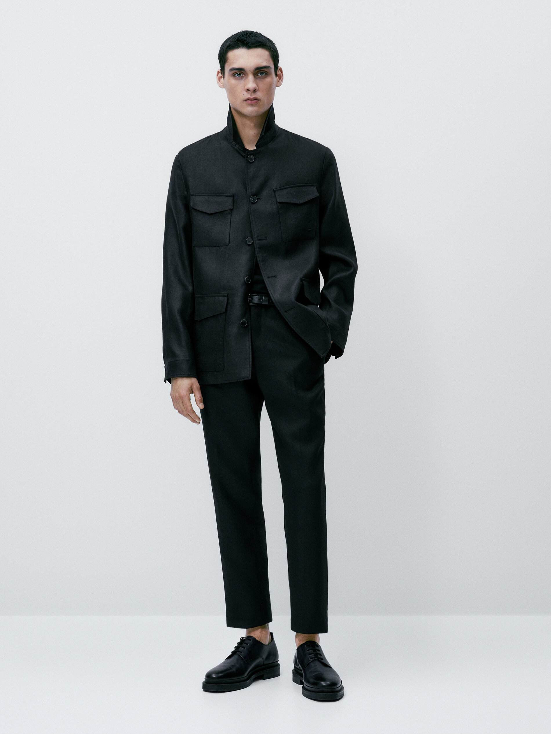 Sobrecamisa sarga 100% linho - PRETO