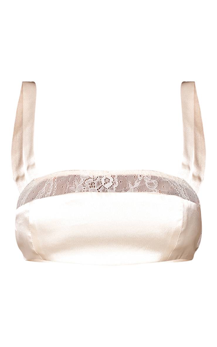 Crème Bralette En Satin Avec Bordure En Dentelle
