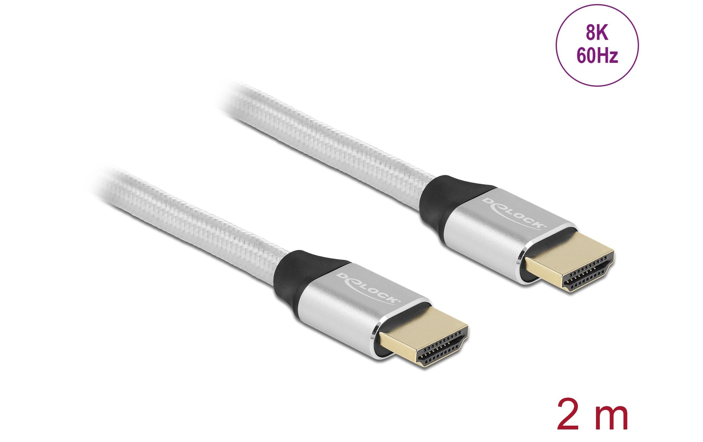Kabel 8K 60Hz HDMI - HDMI, 2 m, SilberDelock Ultra High Speed HDMI Kabel 48 Gbps 8K 60 Hz silber 2 m zertifiziert