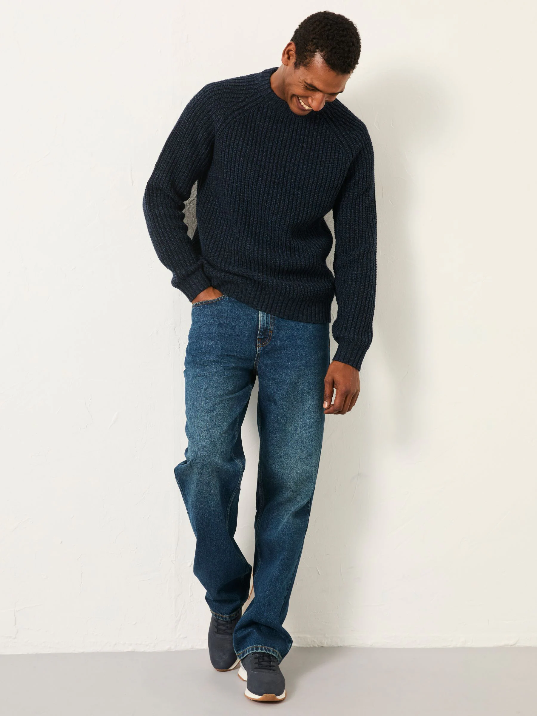 Marineblauw - FatFace Knitted Crew Jumper