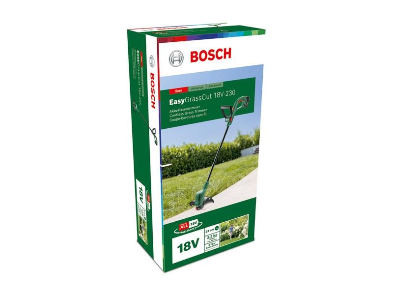 Bosch Akku-Rasentrimmer EasyGrassCut 18 V - 230 Set Rasentrimmer mit Akku und Ladegerät für natürliche und bequeme Gartenarbeit
