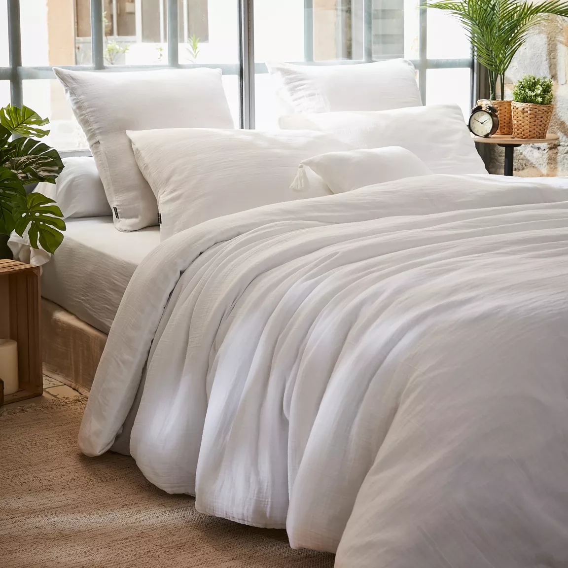 Housse de couette gaze de coton (260 x 240 cm) Gaïa Blanc chantilly