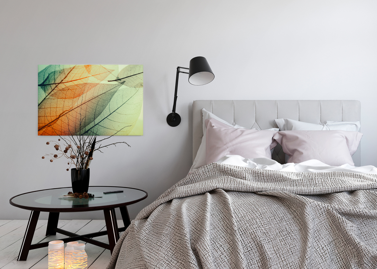 Leinwandbild BLATT - grün-orange - 90x60 cm