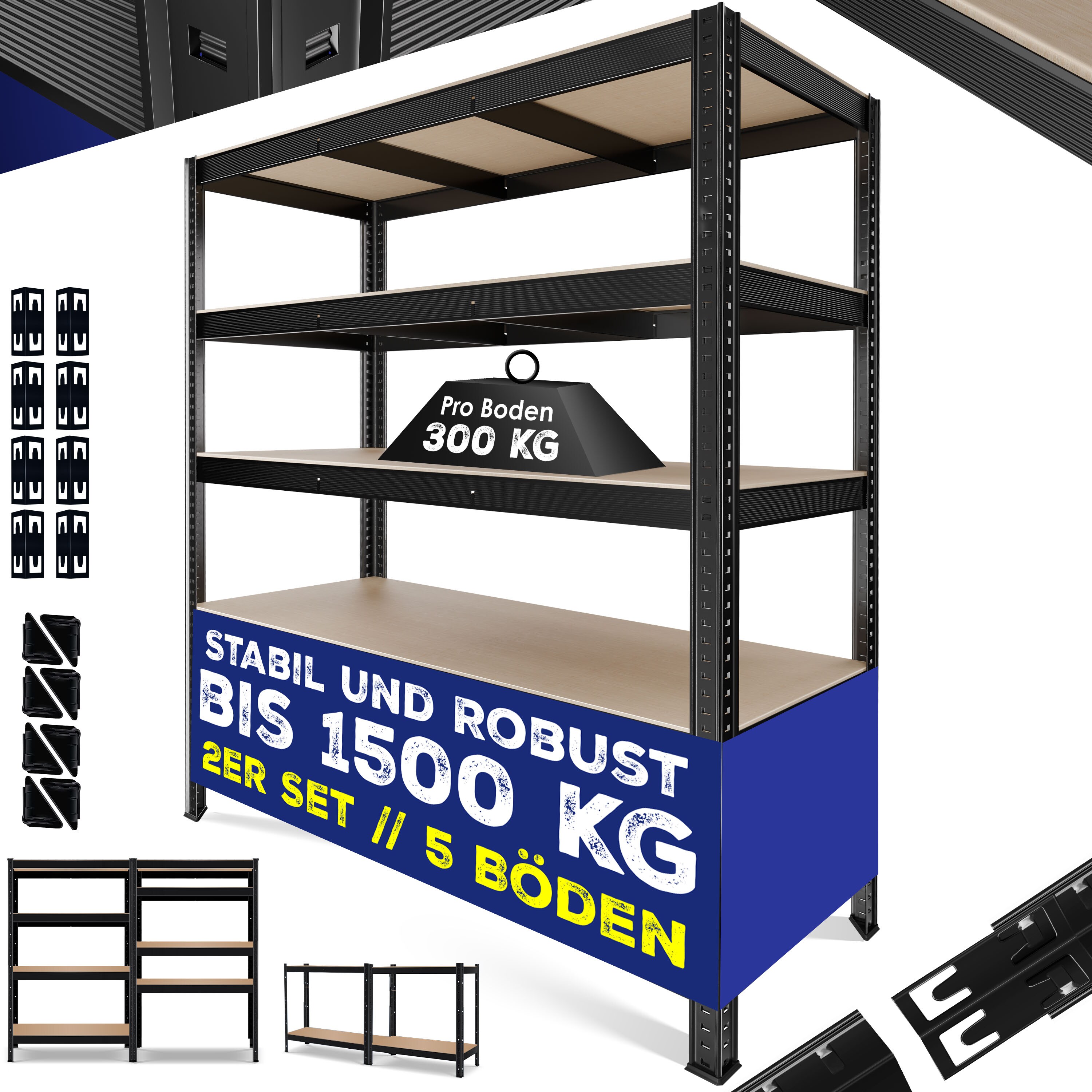 MASKO® Schwerlastregal Lagerregal Kellerregal 180x90x40cm, verstellbare Ablagen, MDF-Platten Regal aus Metall, Steckregal, Werkstattregal Stahlgestell Garage Werkbank