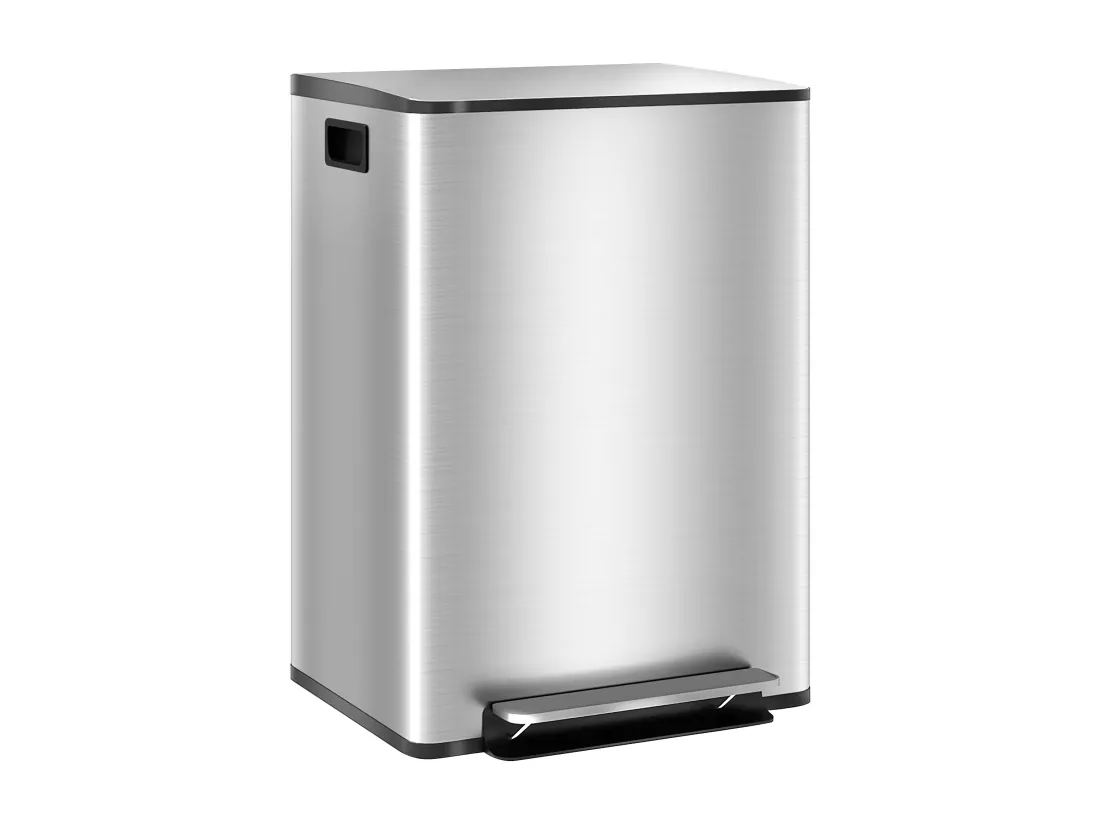 Poubelle de cuisine à pédale 2 compartiments 2 x 30L - seaux amovibles - acier inox. brossé