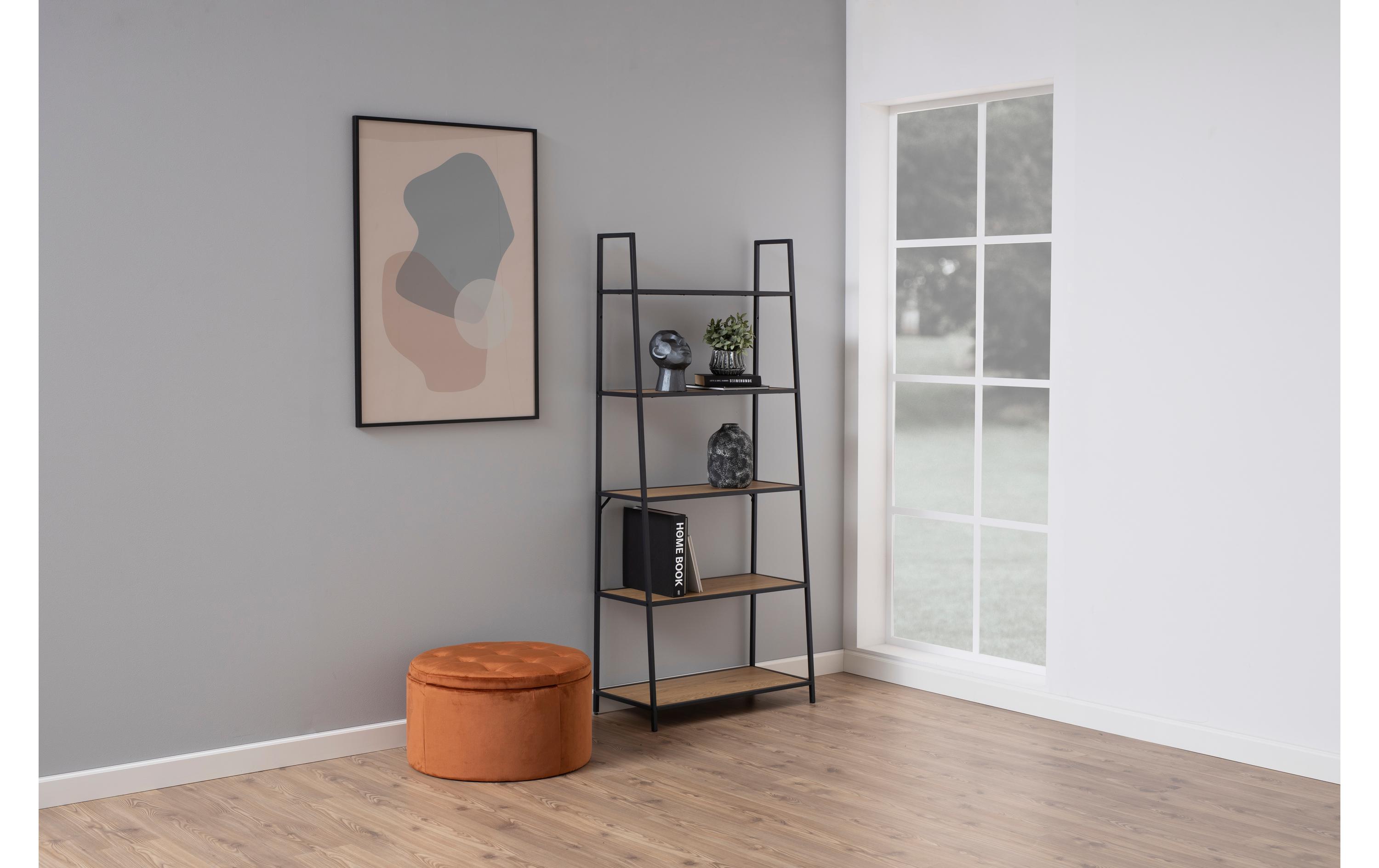 Regal Seaford 77 x 36 x 174.5 cm, Eiche/Schwarz matt<br>Bücherregal