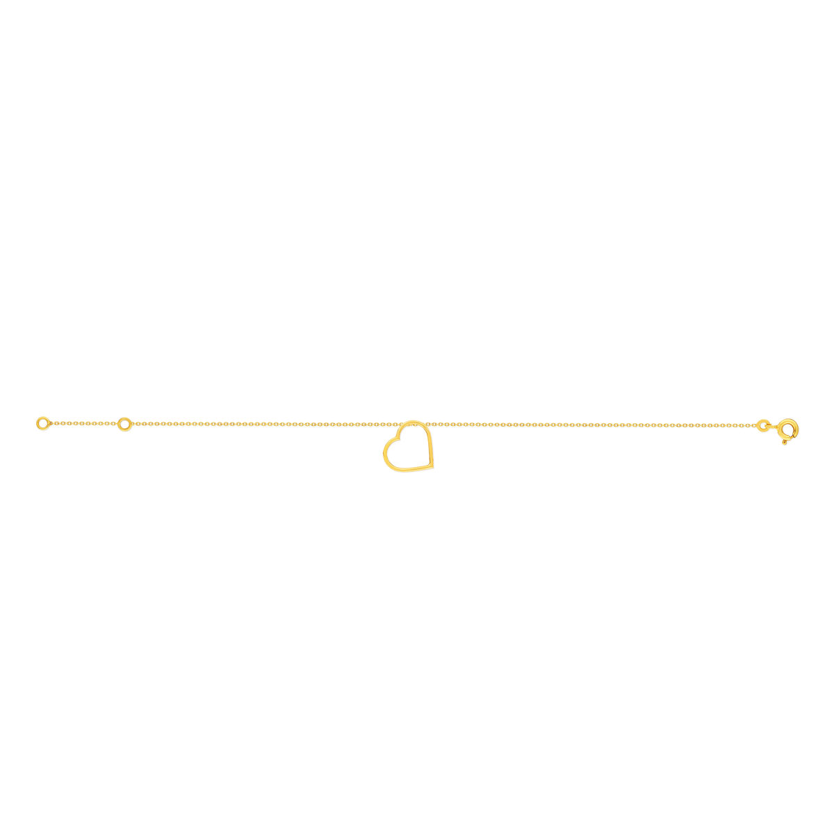 Bracelet or 375 jaune, pampille coeur 18.5 cm