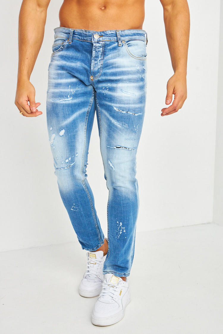 Jean slim bleu délavé contrasté