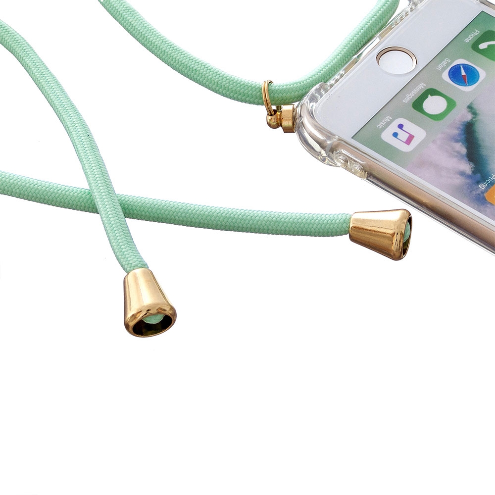 iPhone SE (2022/2020) / 8 / 7 Necklace Gummi Hülle Air Cushion Fallschutz   Handykette (150cm) - Türkis / Gold