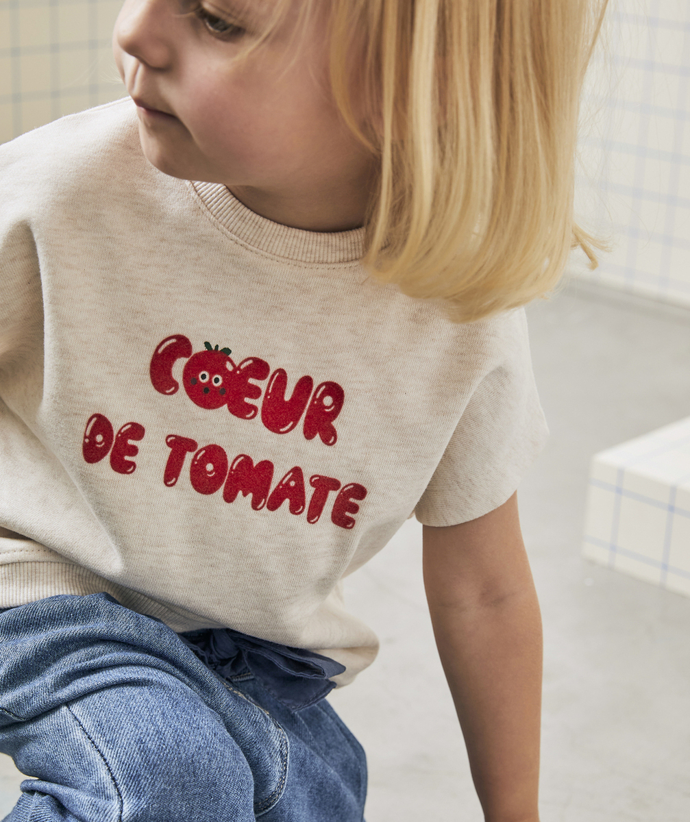 T-SHIRT BÉBÉ FILLE EN COTON BIO AVEC MESSAGE ROUGE TOMATE