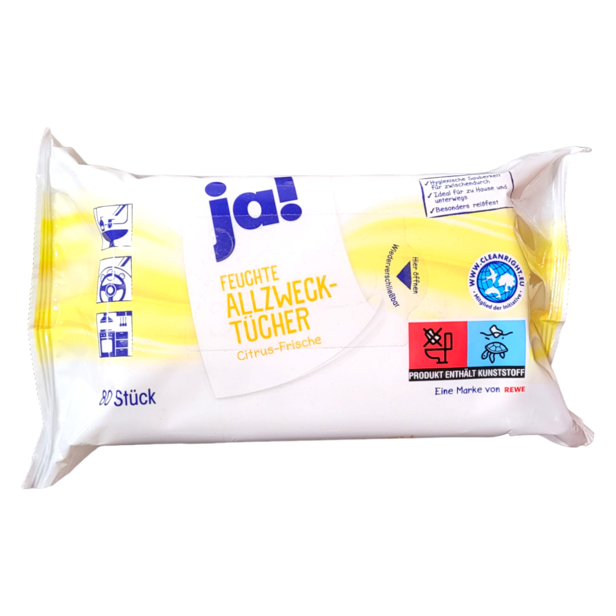 ja! Feuchte Allzweck Tücher Limonen-Frische 80 Stück MHD:30.4.24