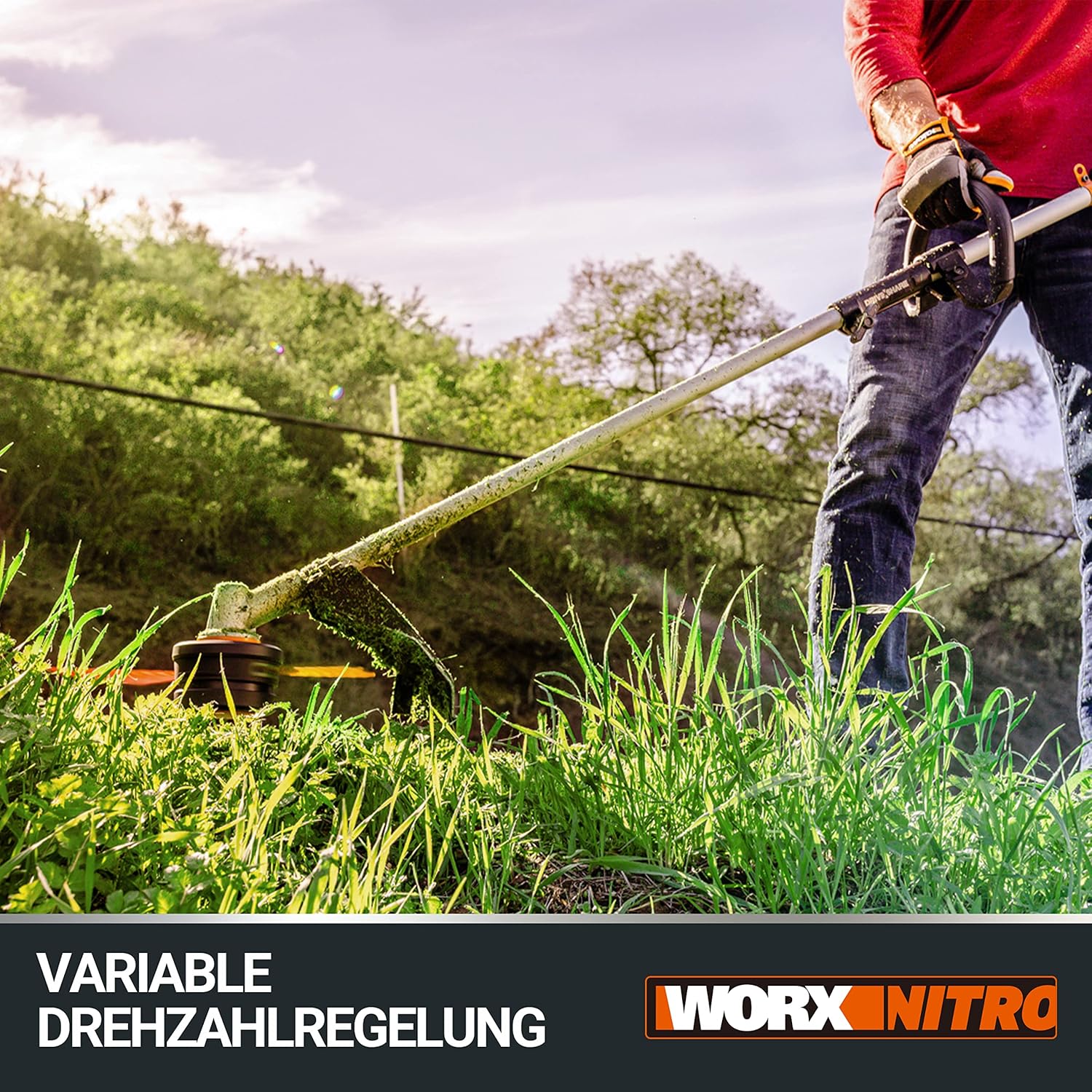 WORX Nitro WG186E.92 Akku Sense Rasentrimmer & Freischneider 40V (2x20V) - leistungsstarker bürstenloser Motor - Diverse Aufsätze - schneller Fadenwechsel - 38cm SchnittkreisØ - ohne Akku & Ladegerät