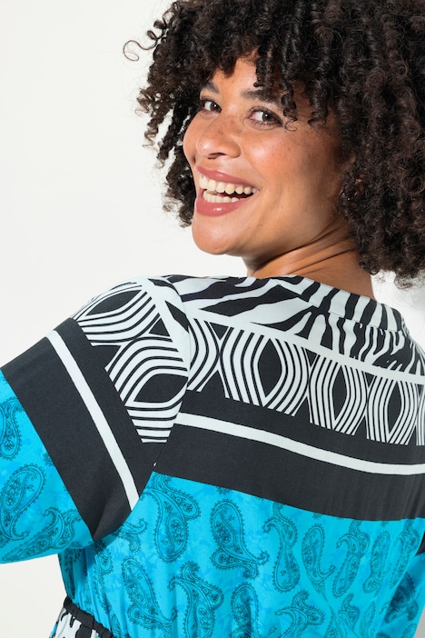 Midikleid, A-Linie, Allover-Print, elastische Taille