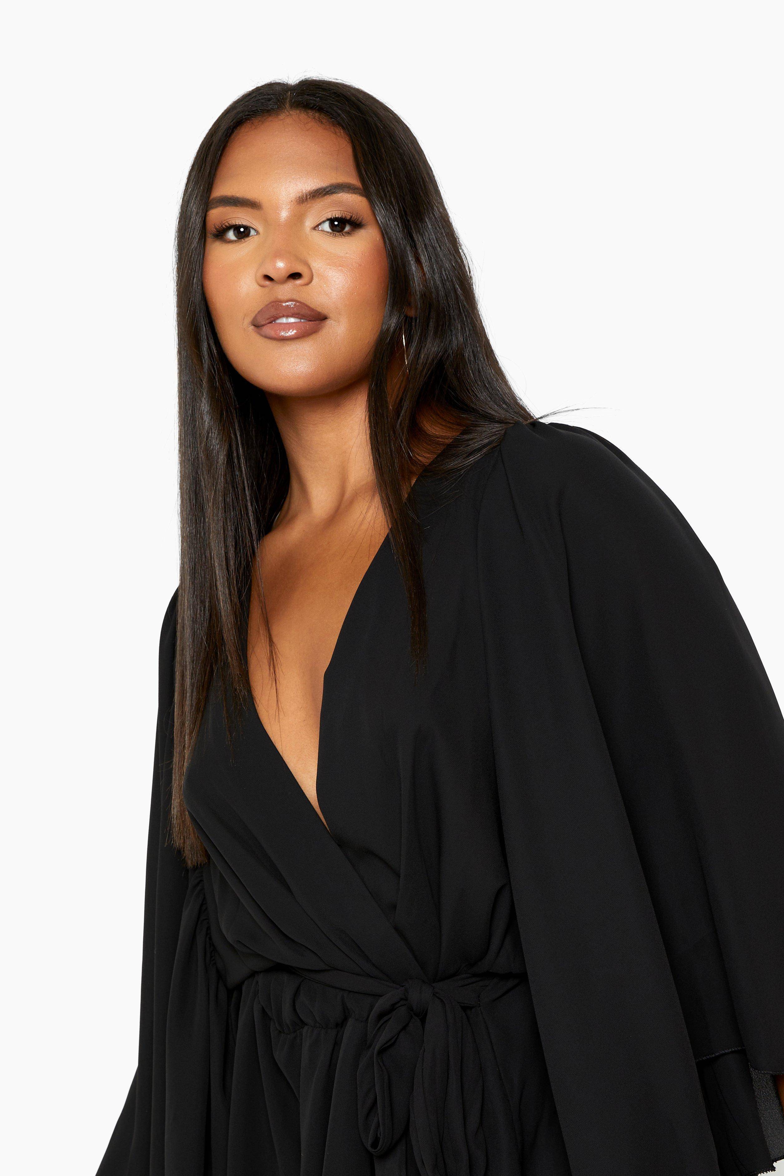 boohoo Blouse Peplum enveloppante à manches Angel grande taille