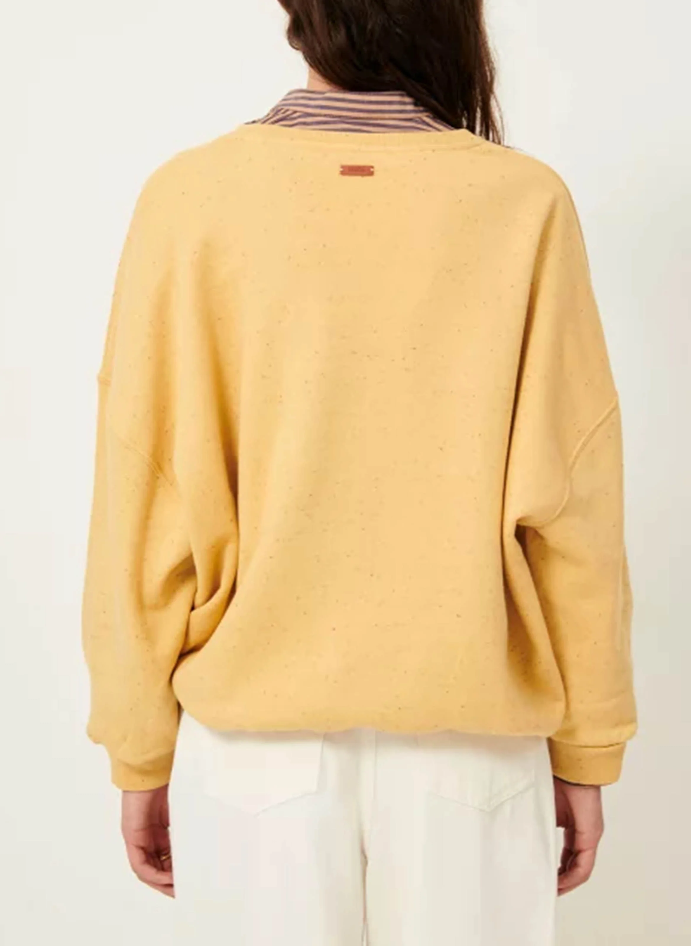CHEBBI - Sweat ample col rond moucheté en coton bio mélangé | Jaune