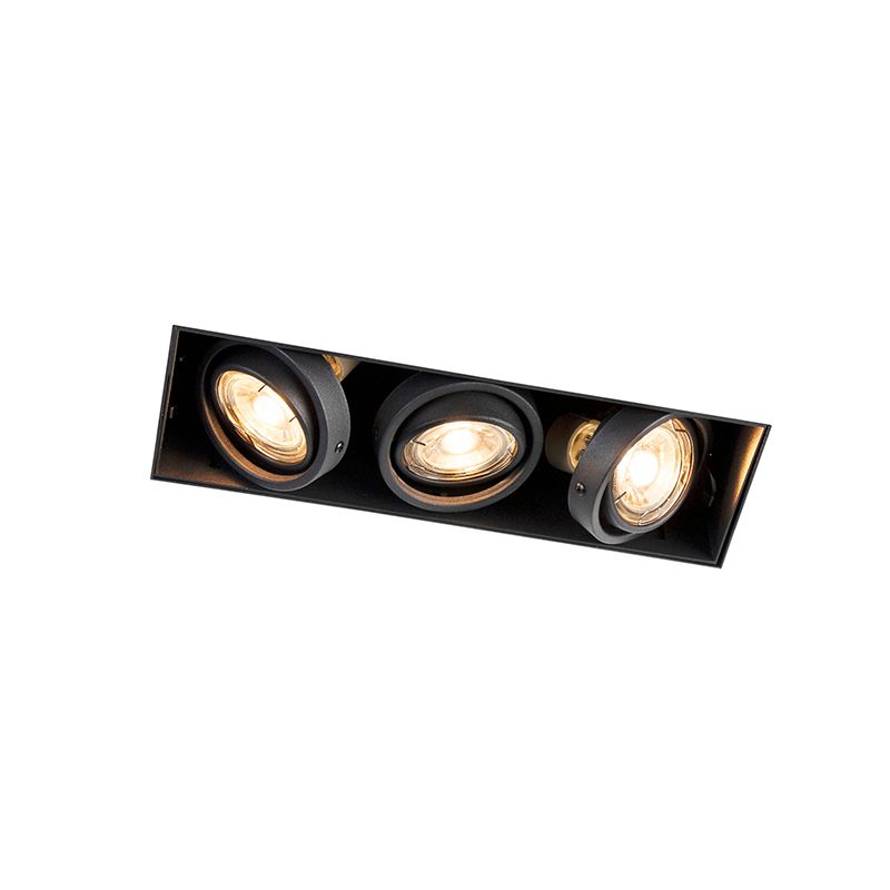 Set van 6 Inbouwspot zwart draai- en kantelbaar trimless 3-lichts - Oneon