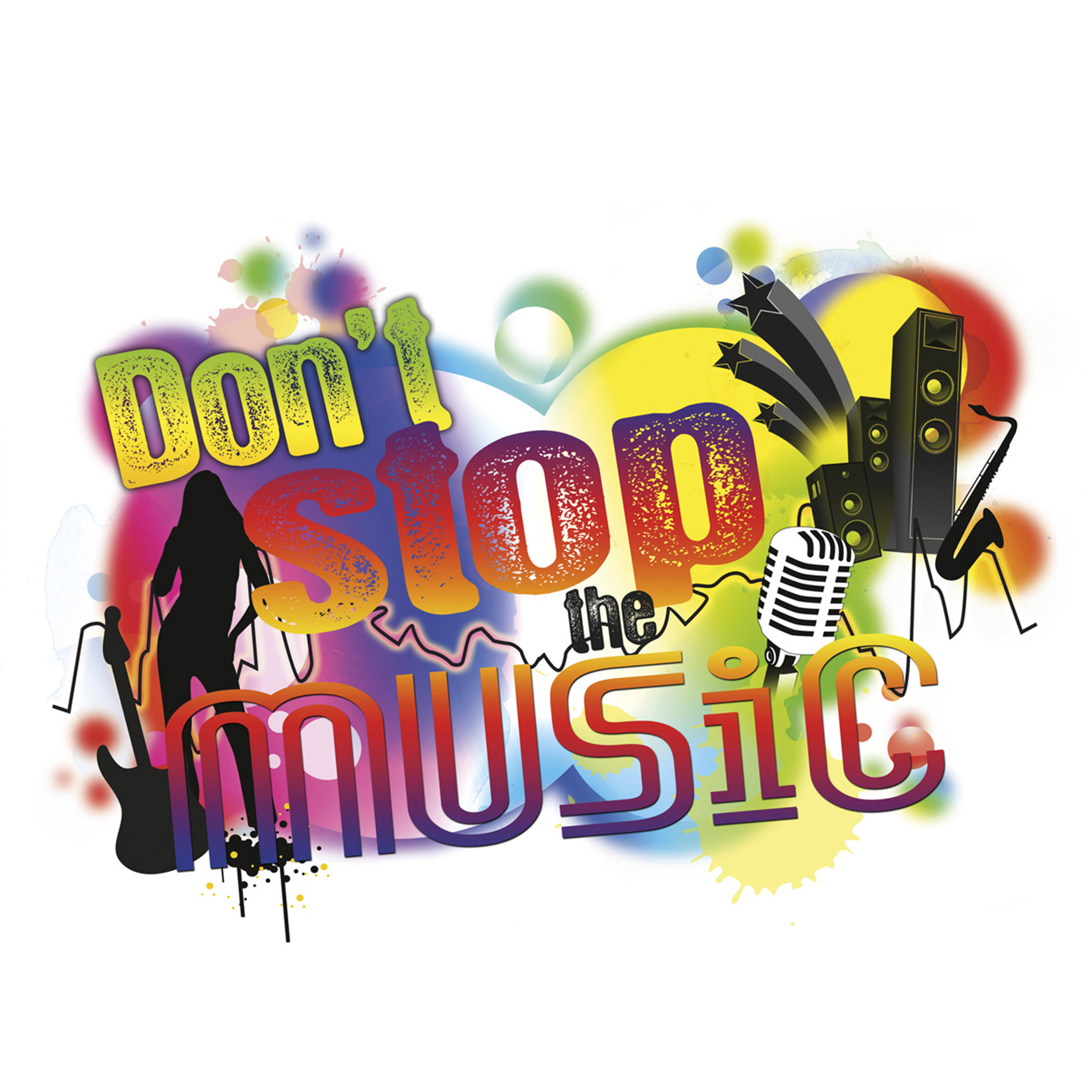 Wandtattoo DON'T STOP THE MUSIC - bunt - 100x70 cm