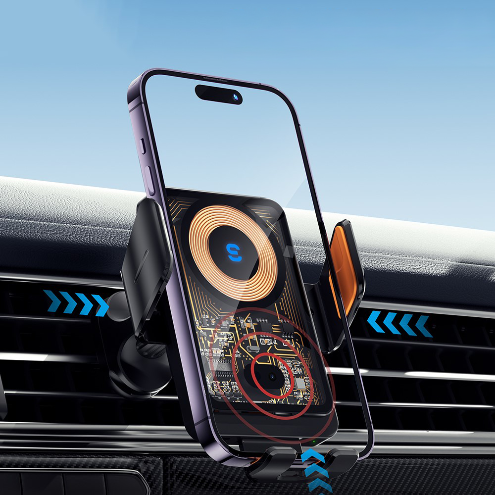 (15W) Qi Wireless Fast Charge Auto KFZ Halterung Ladegerät   Lüftungsgitter Befestigung (Air Frame) - Schwarz