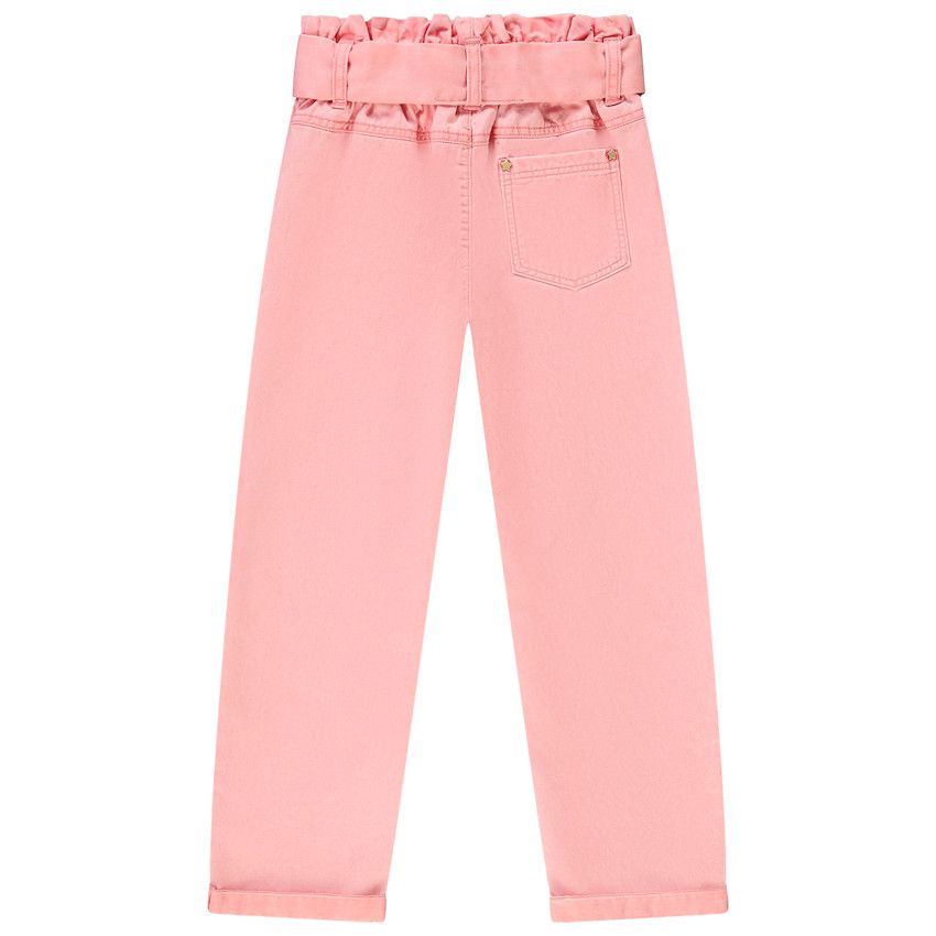 Pantalon paperbag uni avec ceinture pour fille - Rose