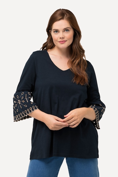 Shirt, Spitzen-Volantärmel, V-Ausschnitt, Biobaumwolle