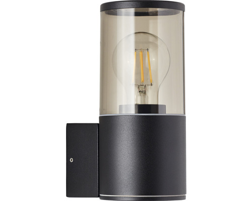 Buitenwandlamp, 1-lichts, H 20 cm, zwart/rookglas