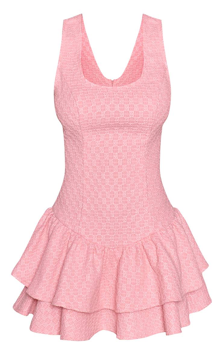 Rose Bébé Robe Droite Courte Texturée À Encolure Ronde Et Ourlet À Volants